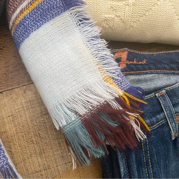 Soft Plaid Scarf in White, Blues, Teal, Burgundy - Picture 6 of 11